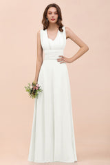 New Arrival Dusty Blue Ruched Long Convertible Bridesmaid Dresses-Babyonlines