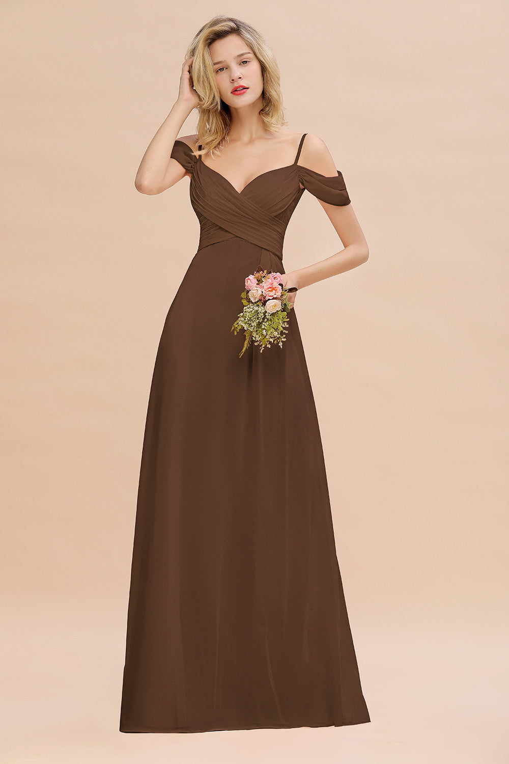 Off-the-Shoulder Sweetheart Ruched Long Bridesmaid Dress Online-Babyonlines