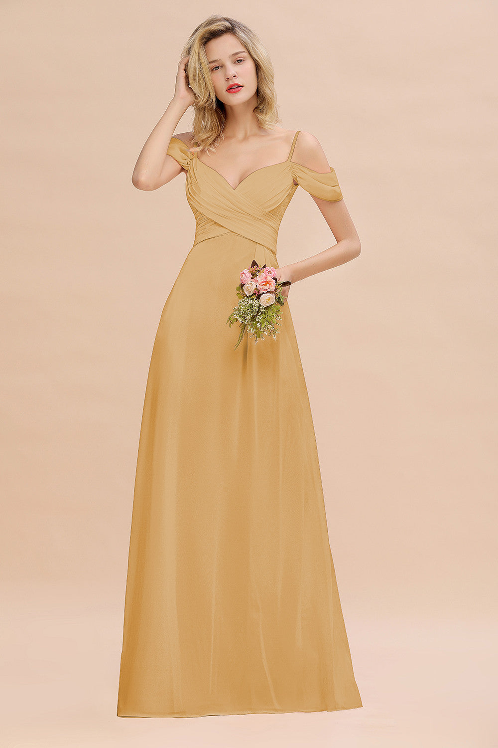 Off-the-Shoulder Sweetheart Ruched Long Bridesmaid Dress Online-Babyonlines