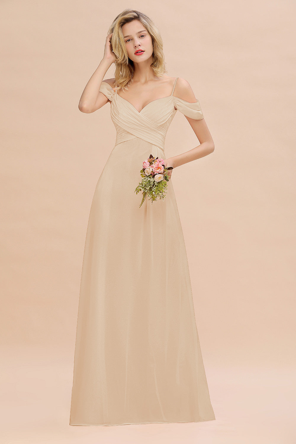 Off-the-Shoulder Sweetheart Ruched Long Bridesmaid Dress Online-Babyonlines