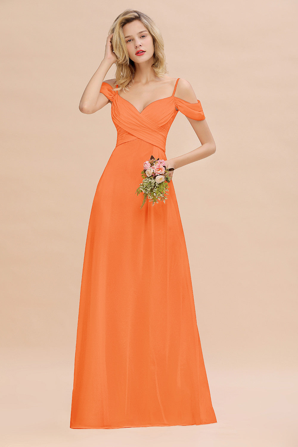 Off-the-Shoulder Sweetheart Ruched Long Bridesmaid Dress Online-Babyonlines