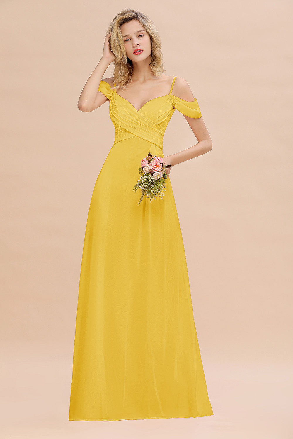 Off-the-Shoulder Sweetheart Ruched Long Bridesmaid Dress Online-Babyonlines