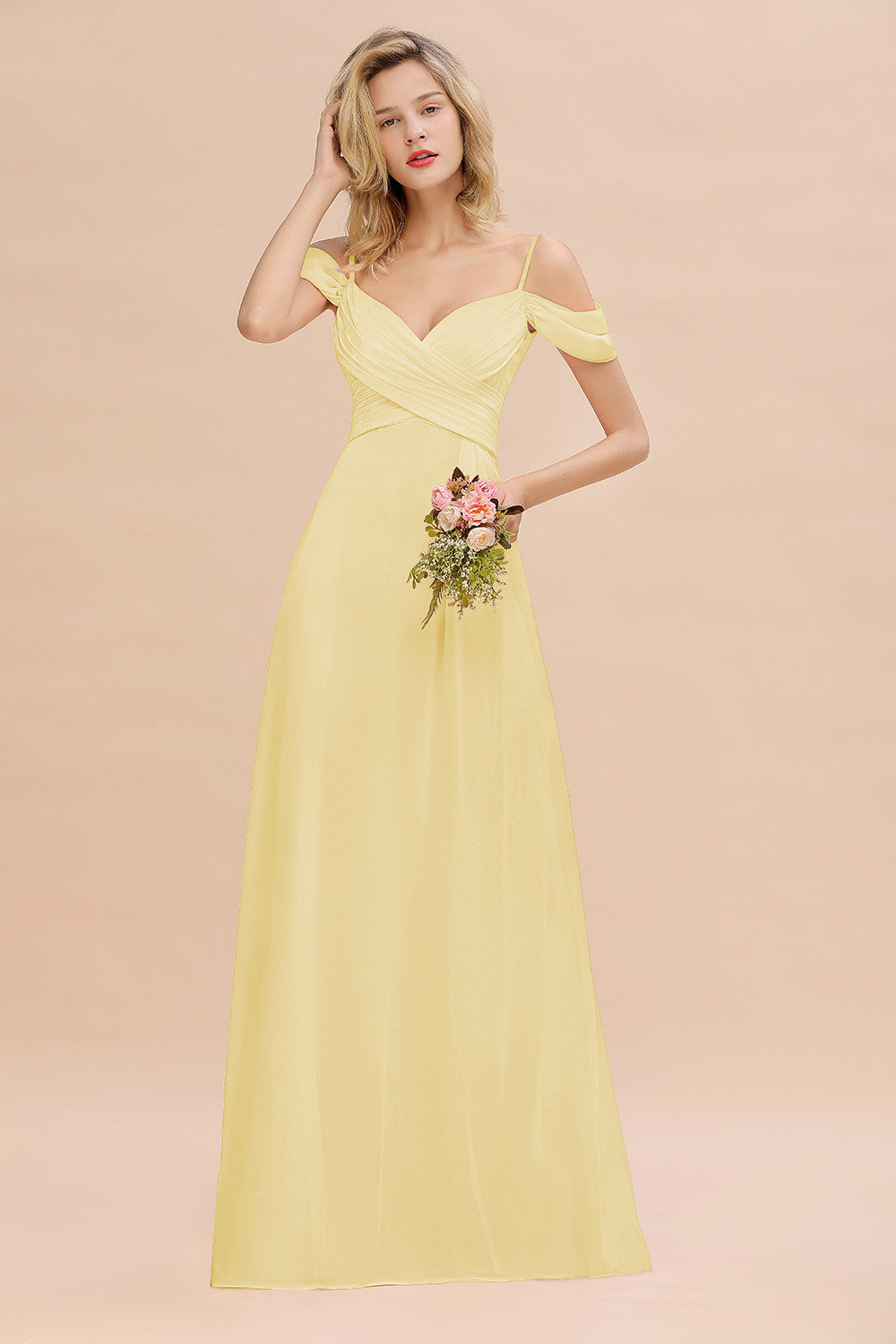 Off-the-Shoulder Sweetheart Ruched Long Bridesmaid Dress Online-Babyonlines