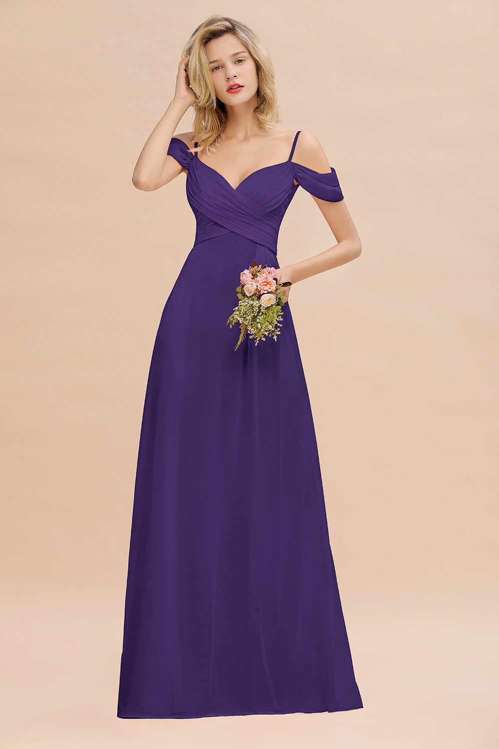 Off-the-Shoulder Sweetheart Ruched Long Bridesmaid Dress Online-Babyonlines