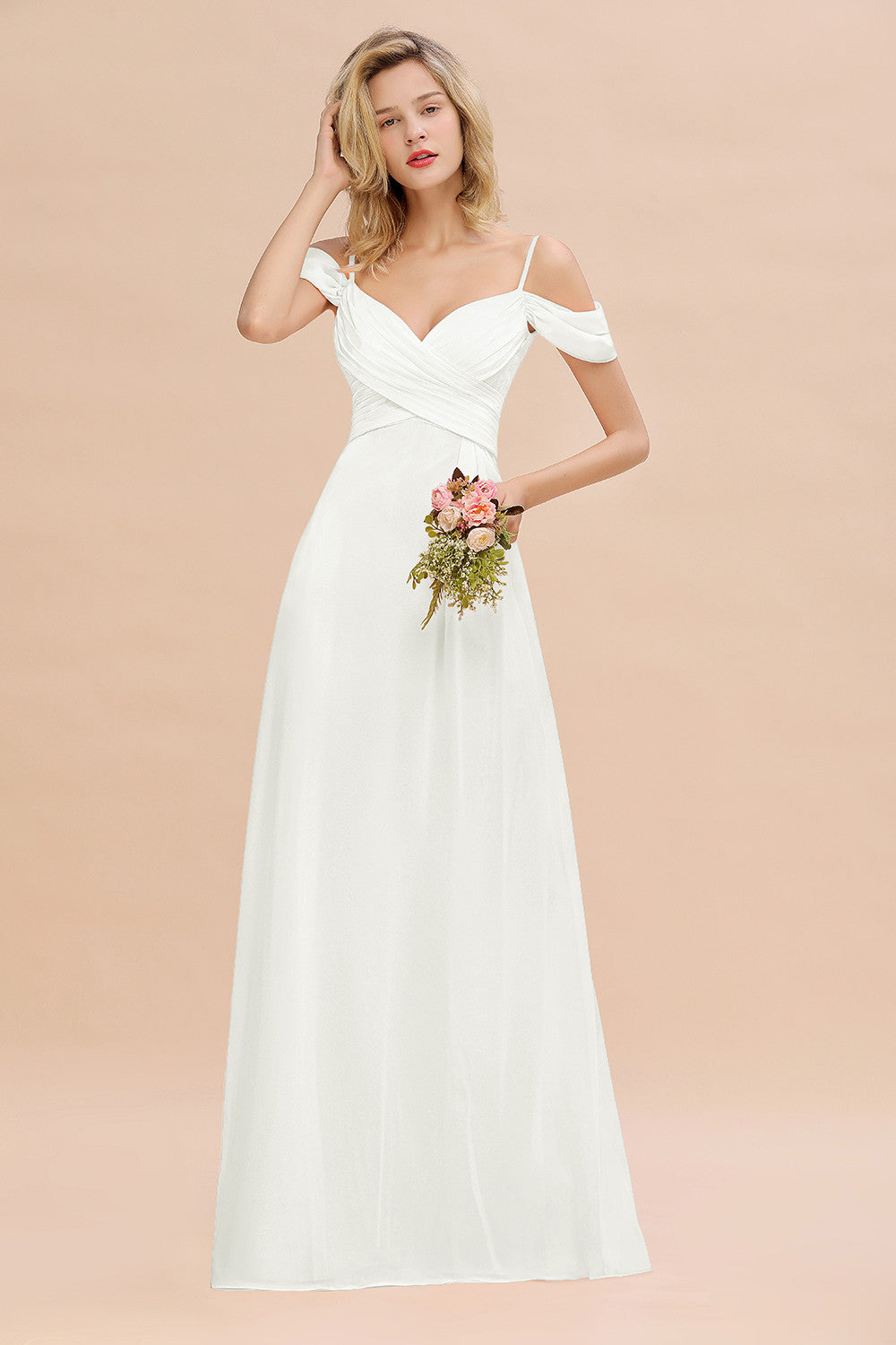 Off-the-Shoulder Sweetheart Ruched Long Bridesmaid Dress Online-Babyonlines