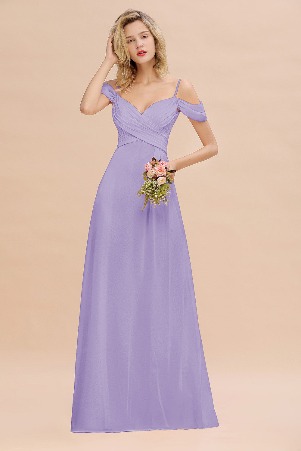 Off-the-Shoulder Sweetheart Ruched Long Bridesmaid Dress Online-Babyonlines