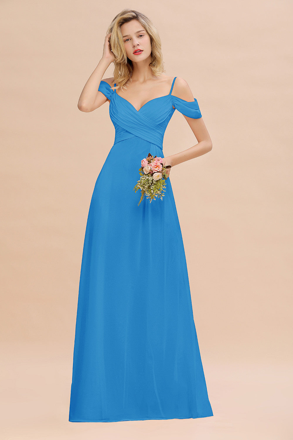 Off-the-Shoulder Sweetheart Ruched Long Bridesmaid Dress Online-Babyonlines
