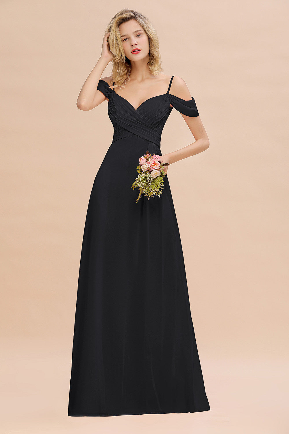 Off-the-Shoulder Sweetheart Ruched Long Bridesmaid Dress Online-Babyonlines