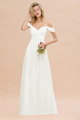 Off-the-Shoulder Sweetheart Ruched Long Bridesmaid Dress Online-Babyonlines