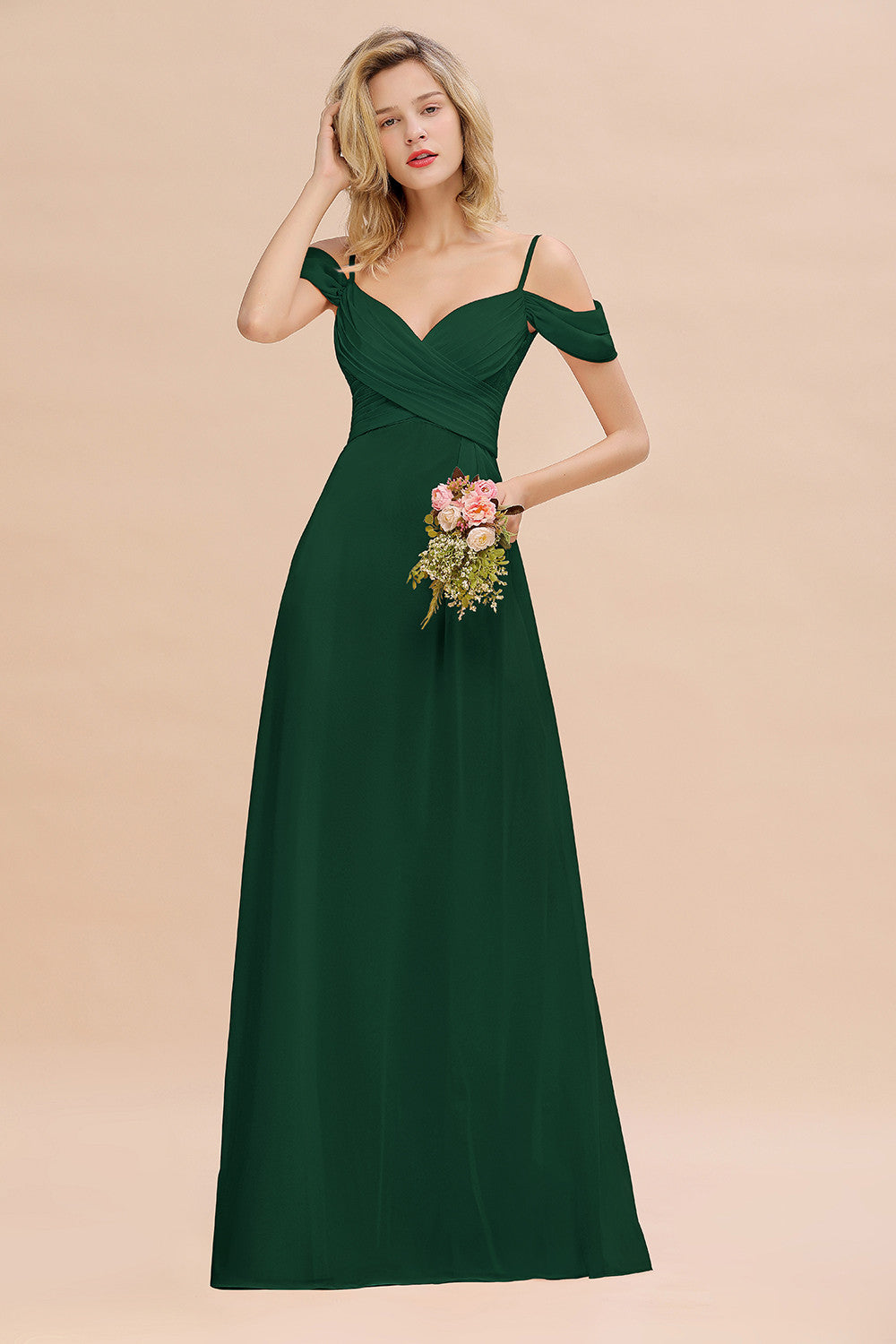 Off-the-Shoulder Sweetheart Ruched Long Bridesmaid Dress Online-Babyonlines