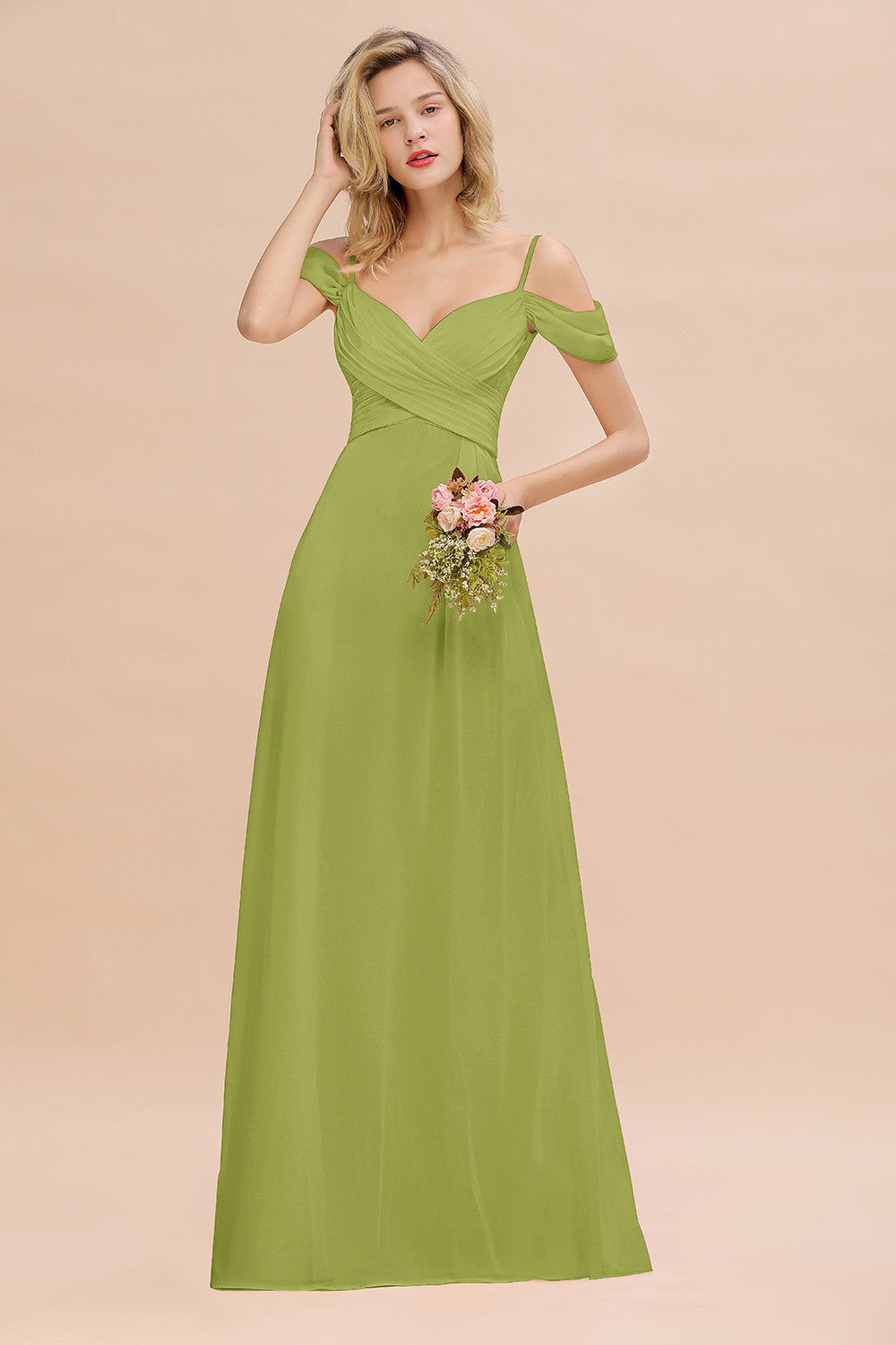 Off-the-Shoulder Sweetheart Ruched Long Bridesmaid Dress Online-Babyonlines