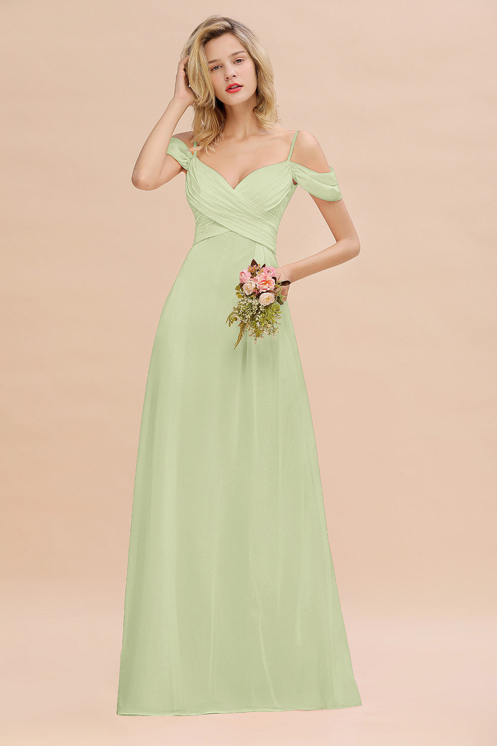 Off-the-Shoulder Sweetheart Ruched Long Bridesmaid Dress Online-Babyonlines