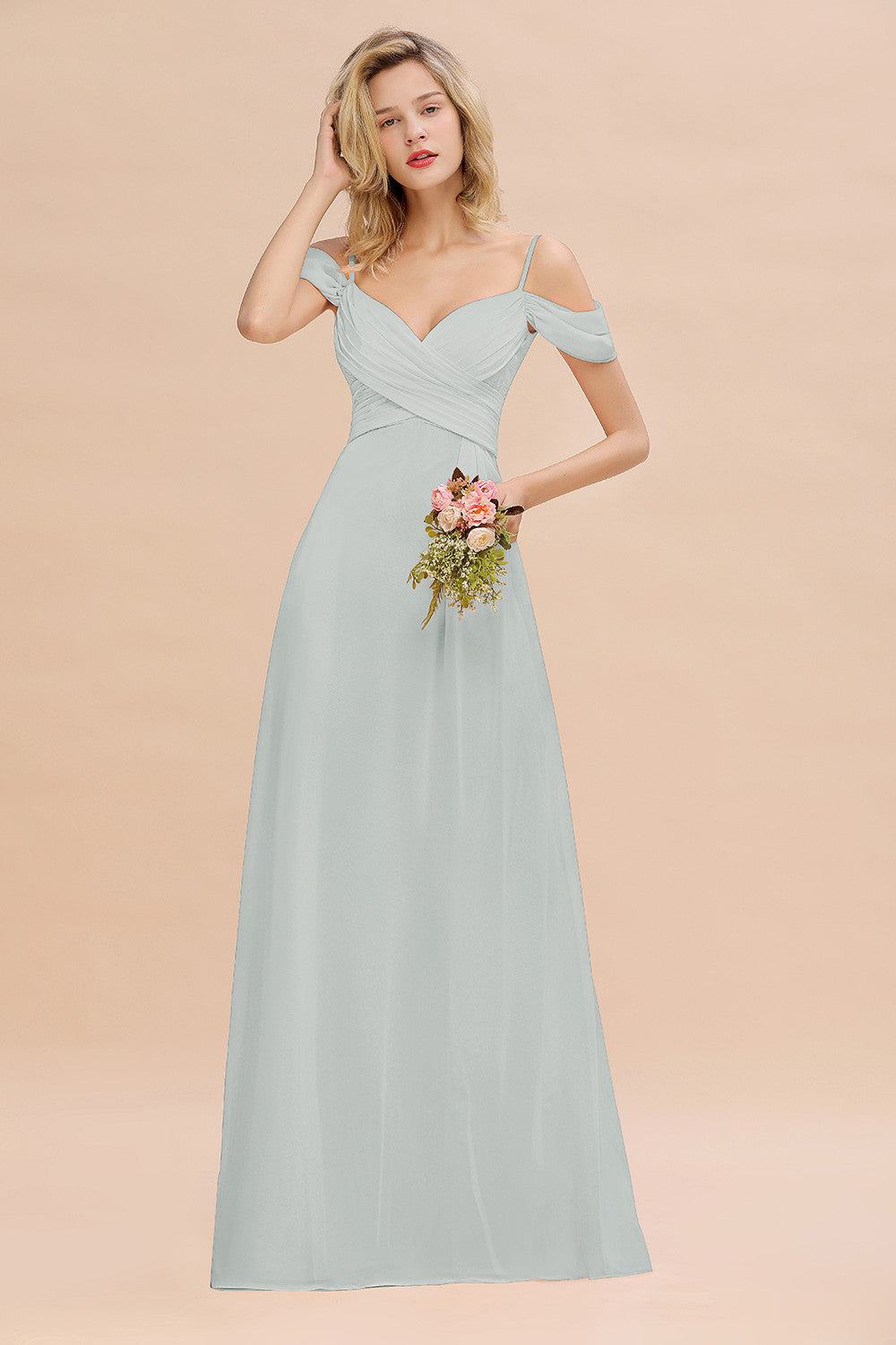 Off-the-Shoulder Sweetheart Ruched Long Bridesmaid Dress Online-Babyonlines