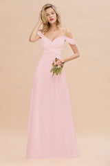 Off-the-Shoulder Sweetheart Ruched Long Bridesmaid Dress Online-Babyonlines