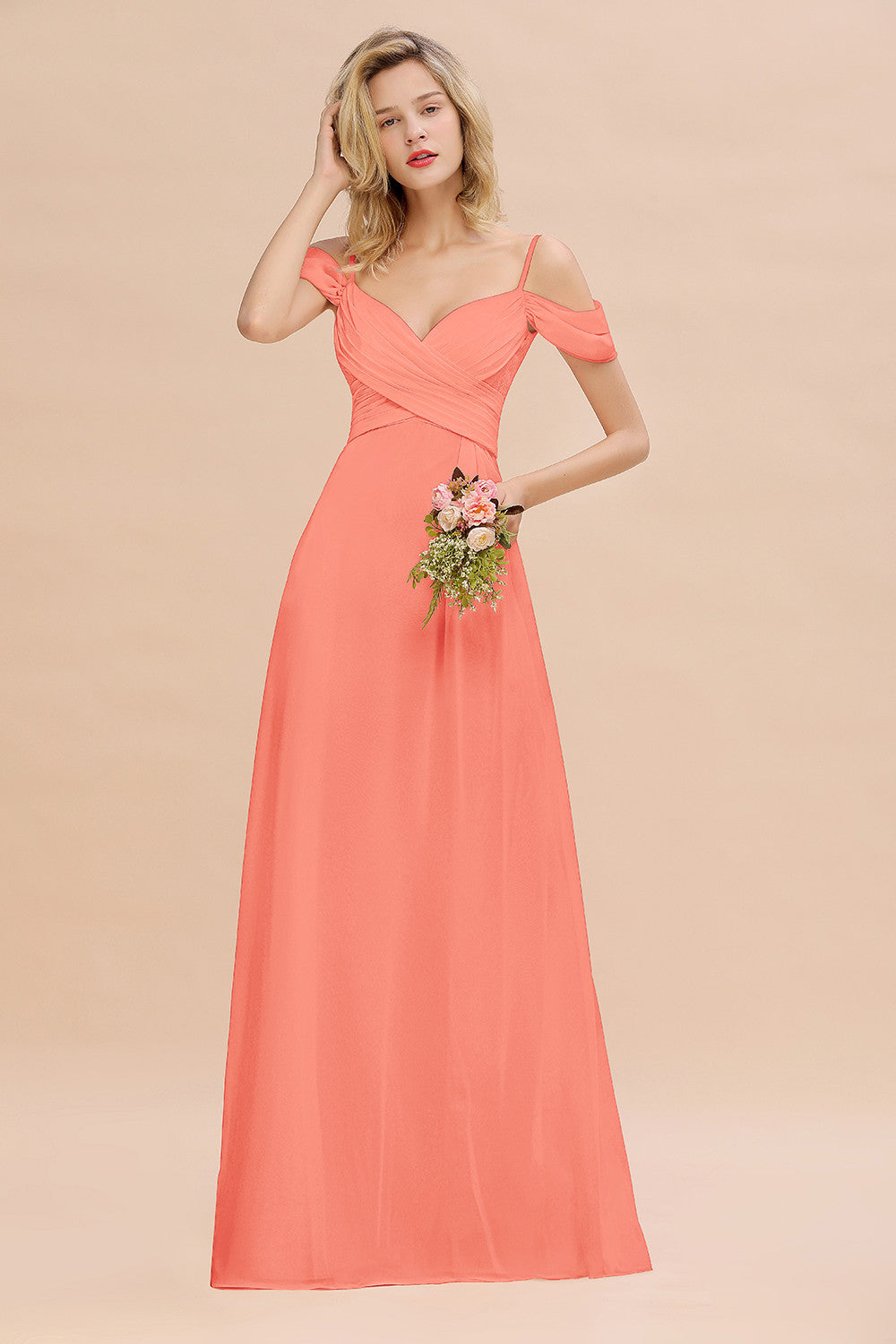 Off-the-Shoulder Sweetheart Ruched Long Bridesmaid Dress Online-Babyonlines