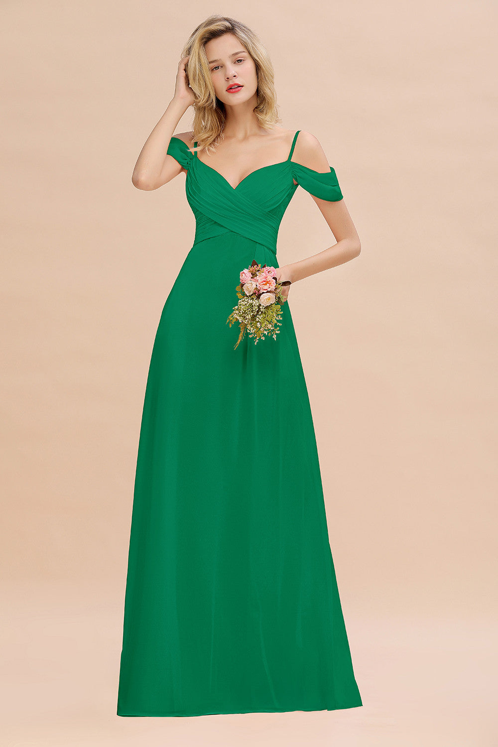 Off-the-Shoulder Sweetheart Ruched Long Bridesmaid Dress Online-Babyonlines