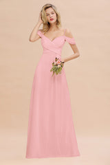 Off-the-Shoulder Sweetheart Ruched Long Bridesmaid Dress Online-Babyonlines