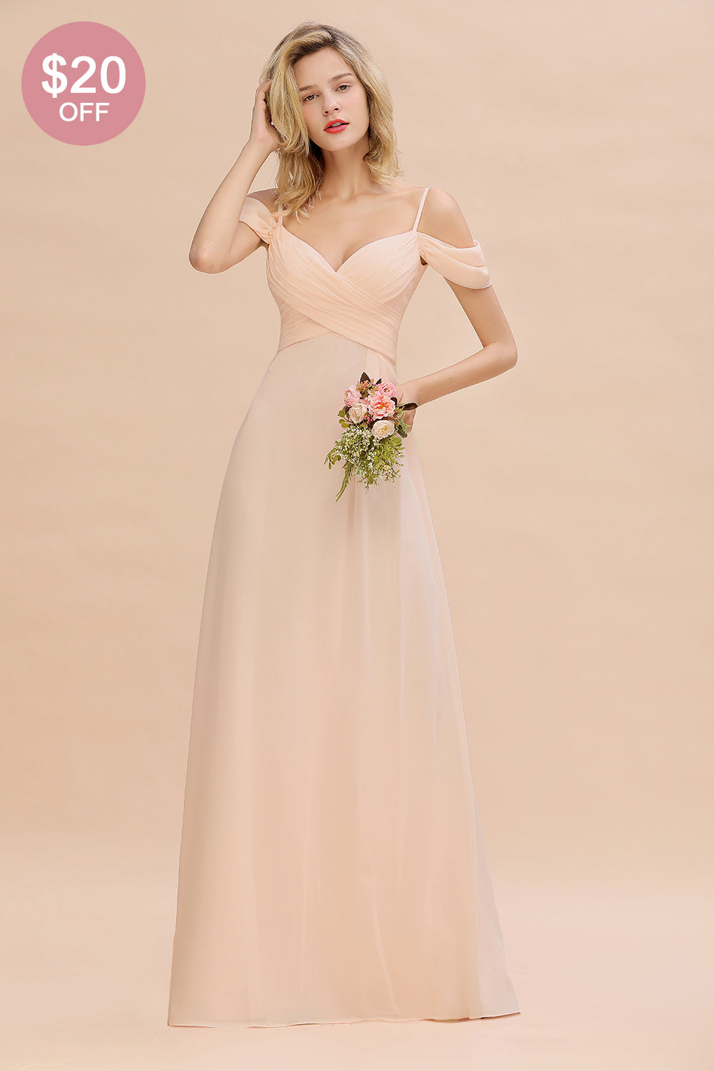 Off-the-Shoulder Sweetheart Ruched Long Bridesmaid Dress Online-Babyonlines