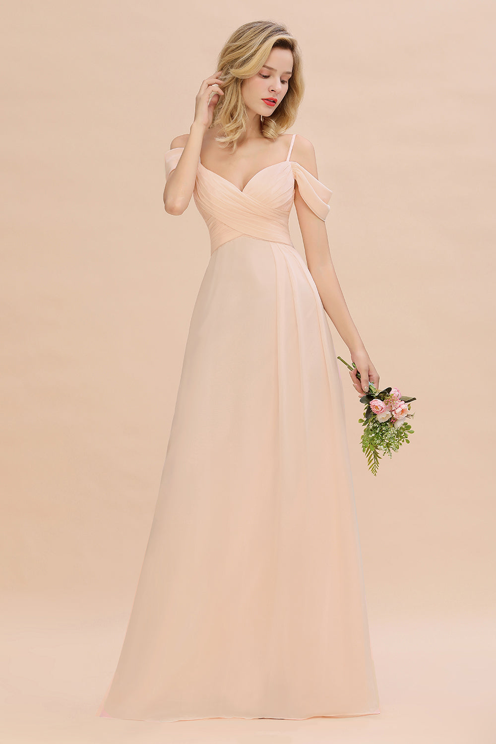 Off-the-Shoulder Sweetheart Ruched Long Bridesmaid Dress Online-Babyonlines