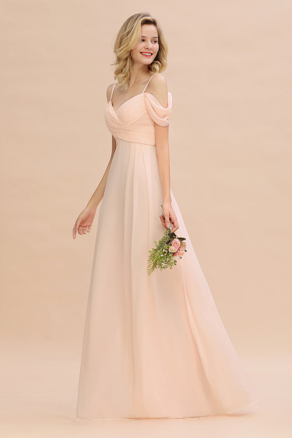 Off-the-Shoulder Sweetheart Ruched Long Bridesmaid Dress Online-Babyonlines