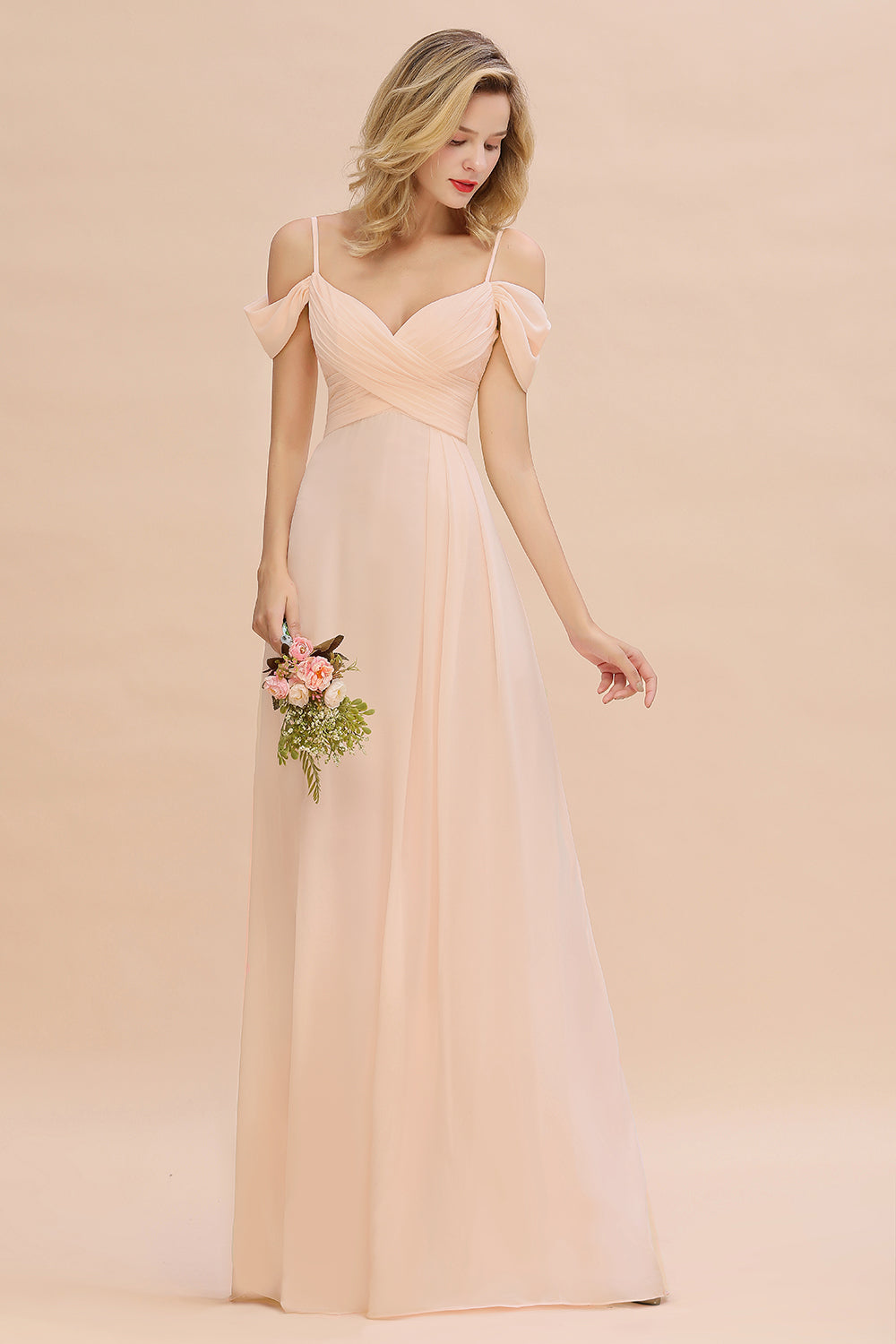 Off-the-Shoulder Sweetheart Ruched Long Bridesmaid Dress Online-Babyonlines