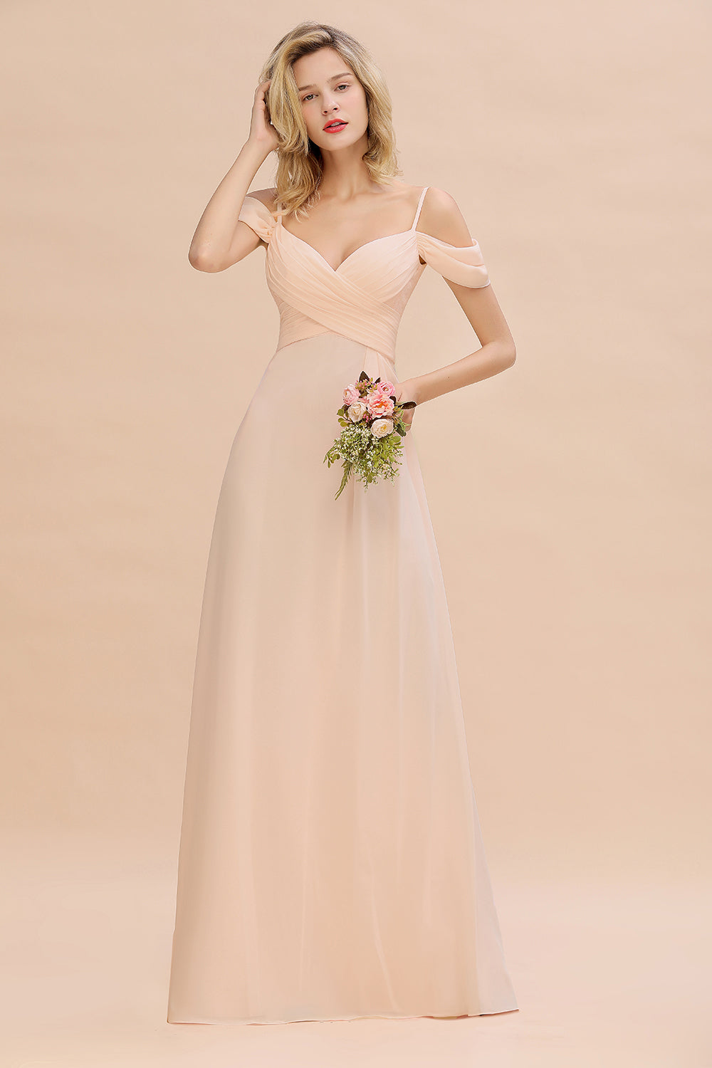 Off-the-Shoulder Sweetheart Ruched Long Bridesmaid Dress Online-Babyonlines