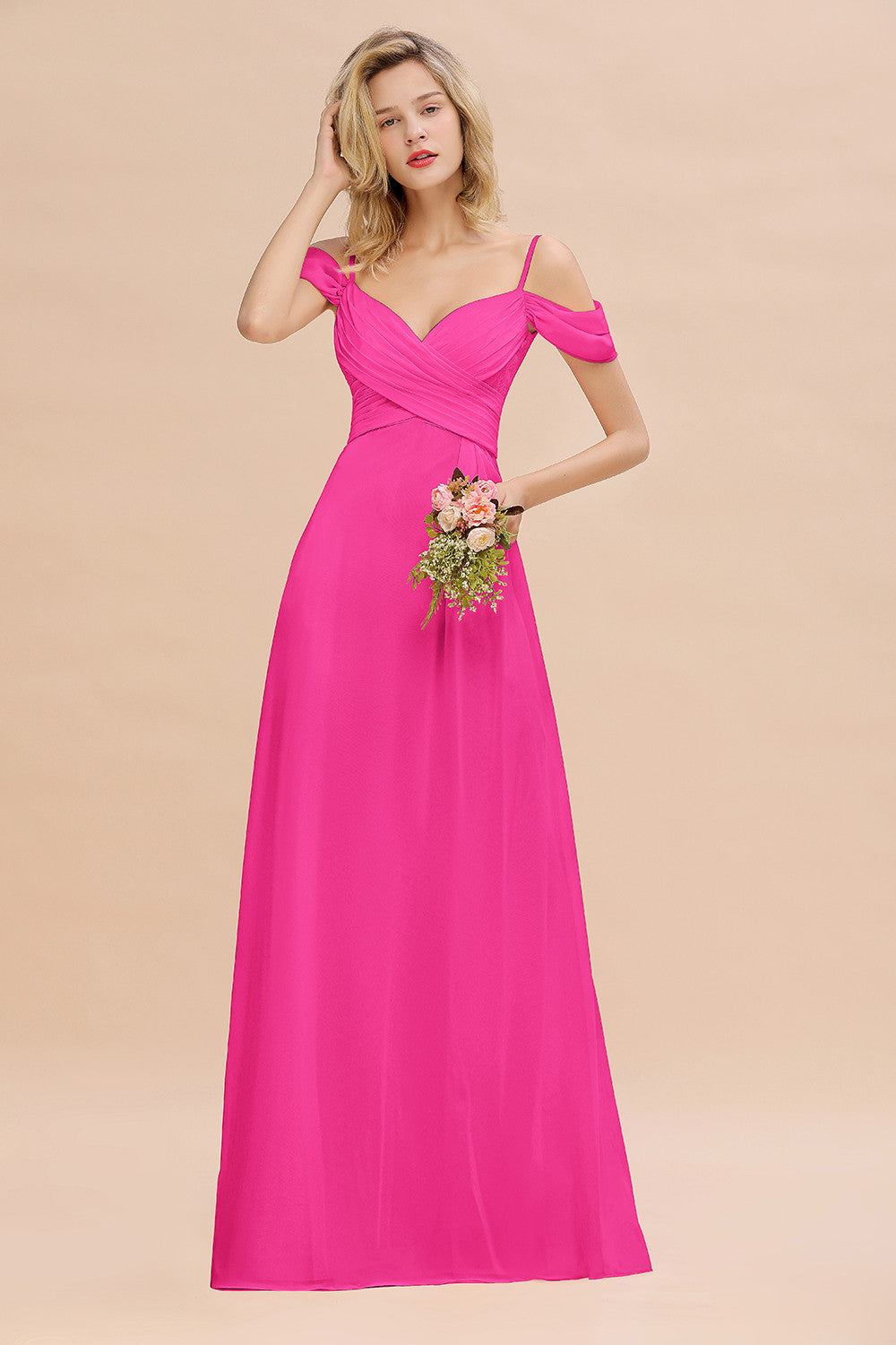 Off-the-Shoulder Sweetheart Ruched Long Bridesmaid Dress Online-Babyonlines