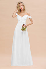 Off-the-Shoulder Sweetheart Ruched Long Bridesmaid Dress Online-Babyonlines