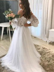 Off-the-shoulder Tulle Ball Gown Wedding Dress With Appliques Lace Court Train