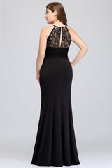 Plus Size Mermaid Jewel Lace Black Bridesmaid Dress Online-Babyonlines