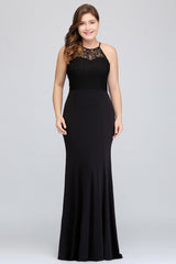 Plus Size Mermaid Jewel Lace Black Bridesmaid Dress Online-Babyonlines