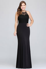Plus Size Mermaid Jewel Lace Black Bridesmaid Dress Online-Babyonlines