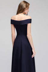 Popular Off-the-Shoulder Ruffle Navy Bridesmaid Dresses Online-Babyonlines