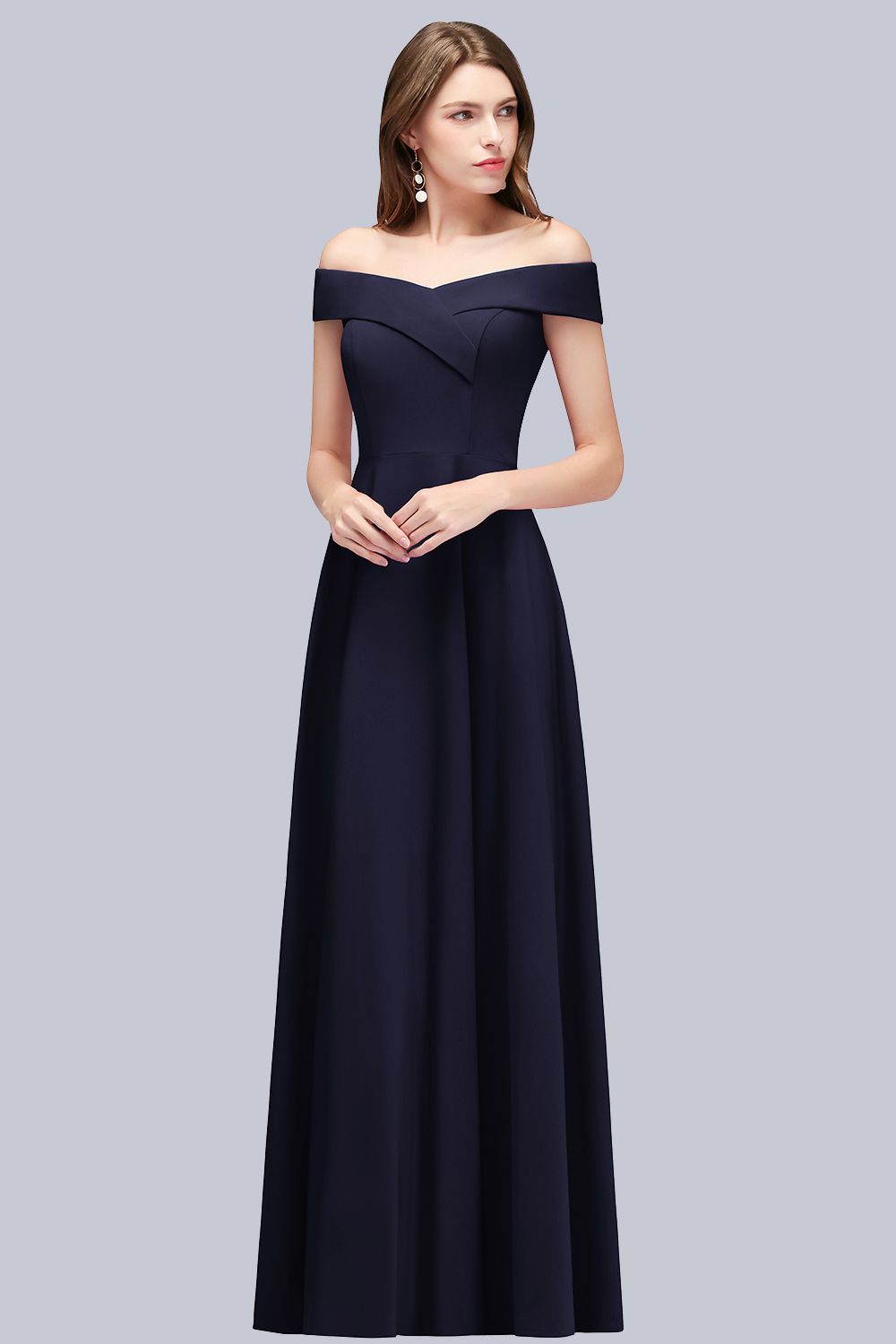 Popular Off-the-Shoulder Ruffle Navy Bridesmaid Dresses Online-Babyonlines