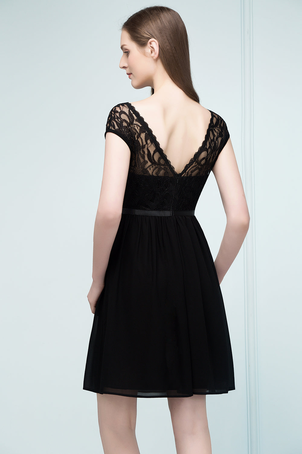 Pretty Scoop Sleeveless Black Lace Short Junior Bridesmaid Dress-Babyonlines