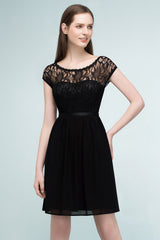 Pretty Scoop Sleeveless Black Lace Short Junior Bridesmaid Dress-Babyonlines