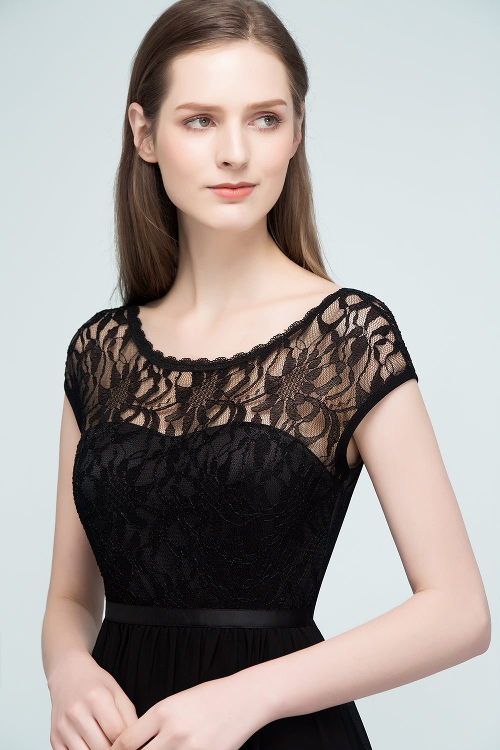 Pretty Scoop Sleeveless Black Lace Short Junior Bridesmaid Dress-Babyonlines