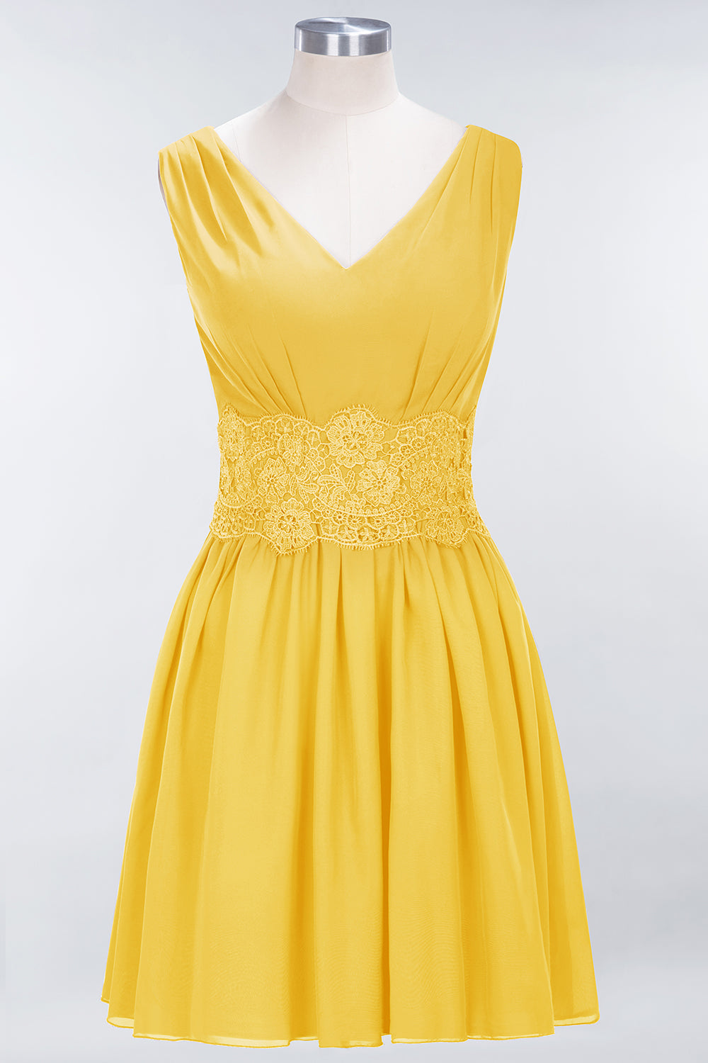 Pretty V-Neck Short Sleeveless Lace Bridesmaid Dresses Online-Babyonlines