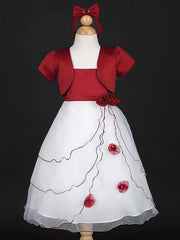Scoop Neck Ball Gown Satin Tulle Flower Girl Dress with Sashes and Ribbons