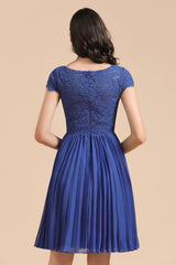 Short Sleeve Royal Blue Lace Junior Bridesmaid Dress-Babyonlines