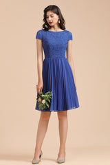 Short Sleeve Royal Blue Lace Junior Bridesmaid Dress-Babyonlines
