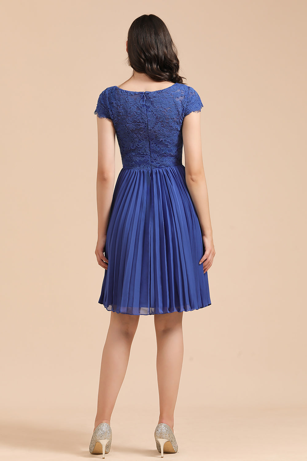 Short Sleeve Royal Blue Lace Junior Bridesmaid Dress-Babyonlines