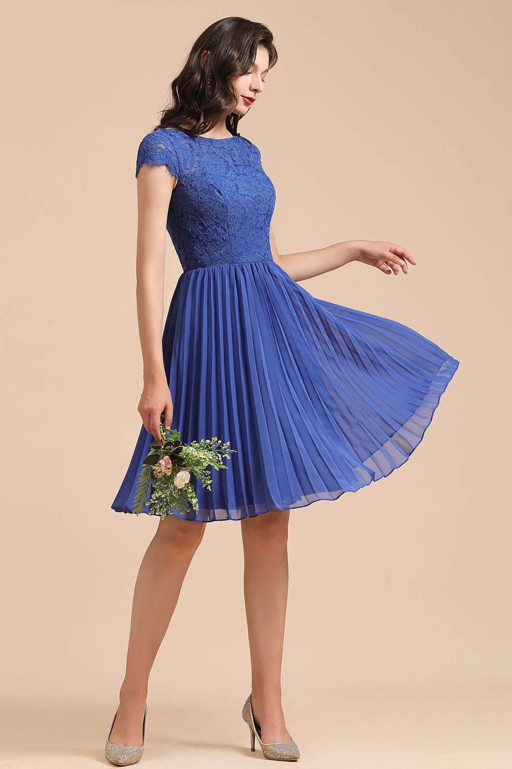 Short Sleeve Royal Blue Lace Junior Bridesmaid Dress-Babyonlines