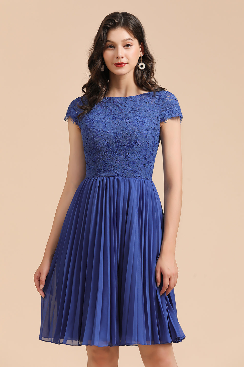 Short Sleeve Royal Blue Lace Junior Bridesmaid Dress-Babyonlines