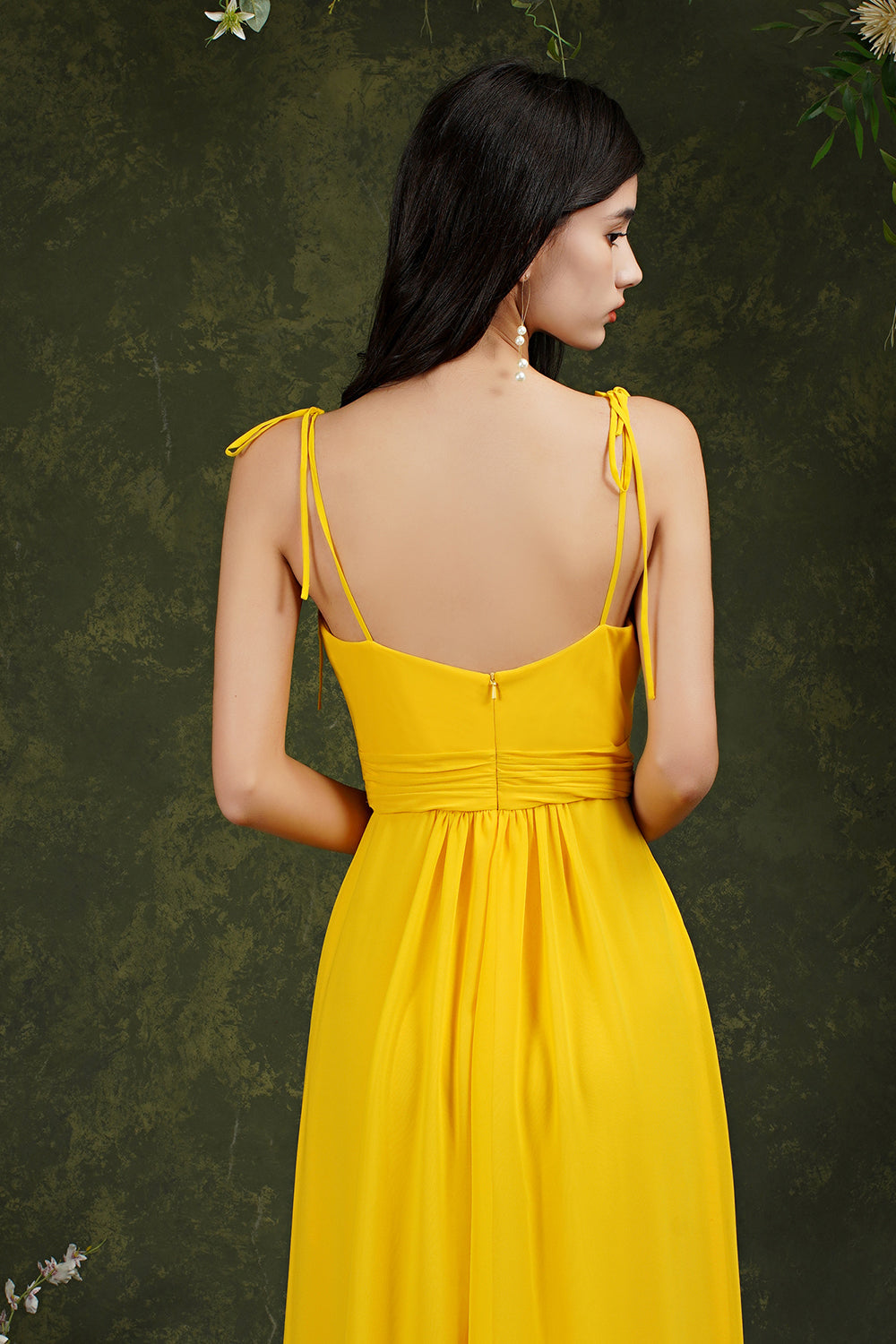 Spaghetti-Straps Bridesmaid Dress Chiffon With Slit-Babyonlines