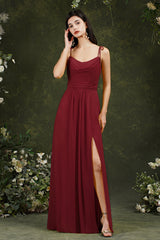 Spaghetti-Straps Bridesmaid Dress Chiffon With Slit-Babyonlines