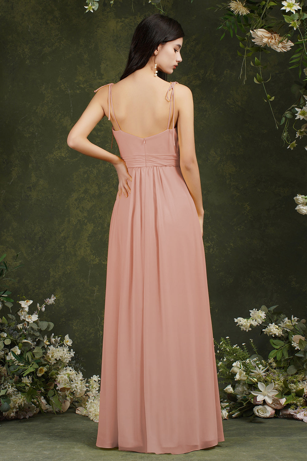 Spaghetti-Straps Bridesmaid Dress Chiffon With Slit-Babyonlines
