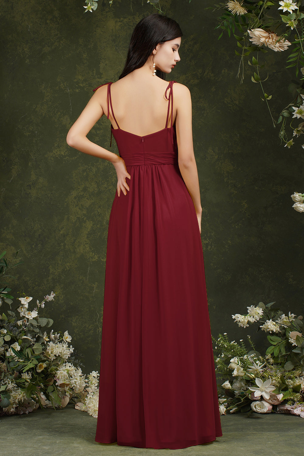 Spaghetti-Straps Bridesmaid Dress Chiffon With Slit-Babyonlines