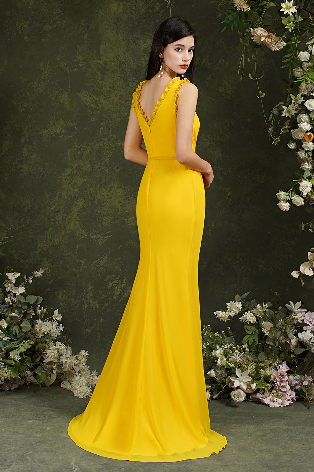 V-Neck Bridesmaid Dress Chiffon With Slit-Babyonlines