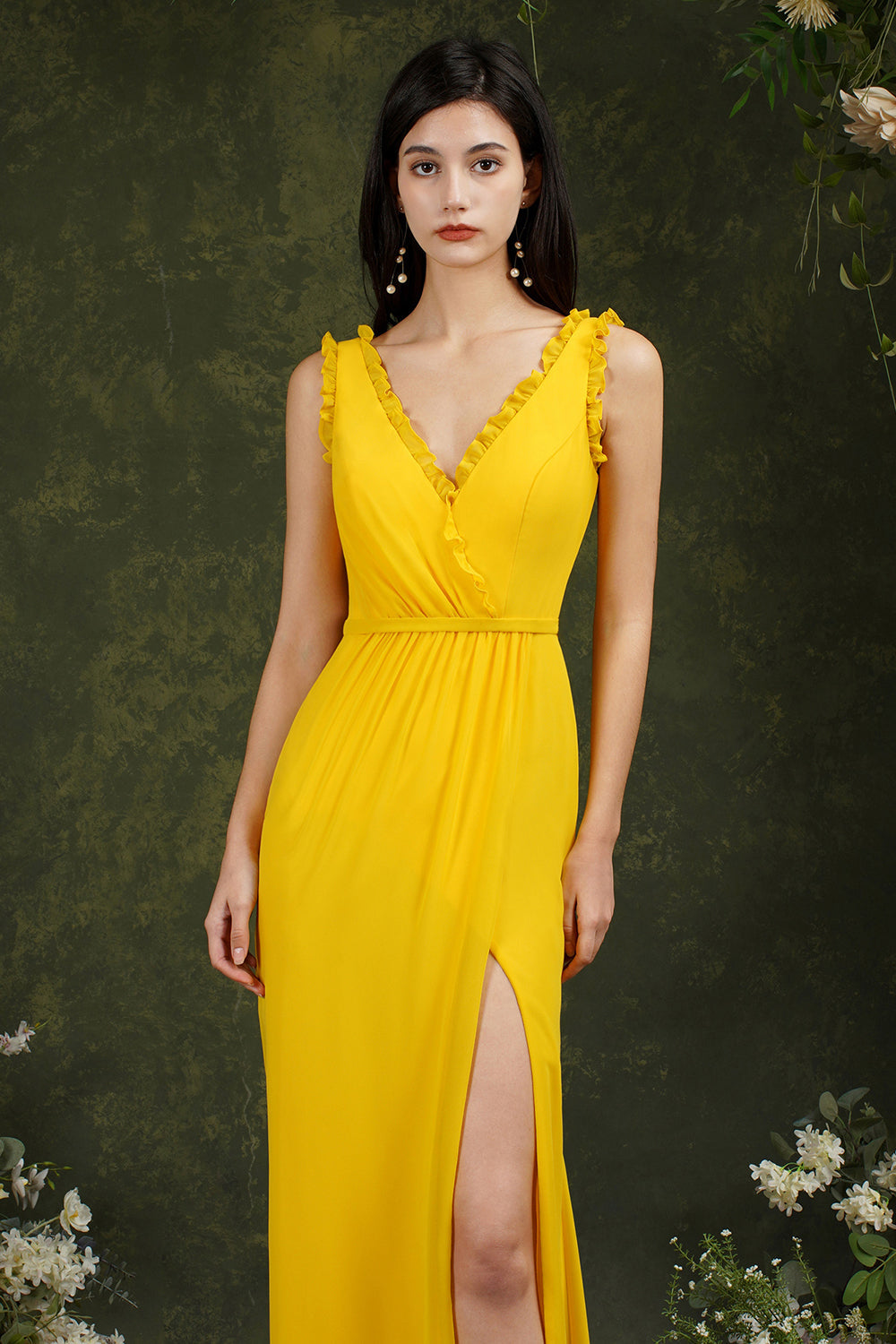 V-Neck Bridesmaid Dress Chiffon With Slit-Babyonlines